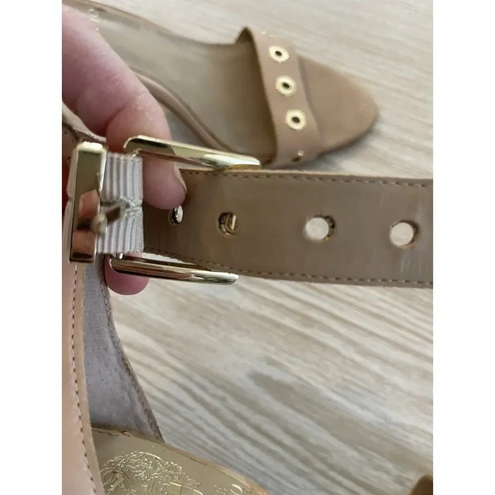 Vince Camuto Calisa Suede ankle strap‎ High Heel Sandals Gold Grommets Size 6.5